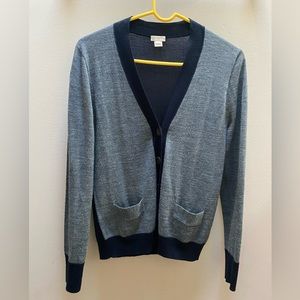 J.Crew Grey/Navy  50% Merino Wool Cardigan Women’s Size S
